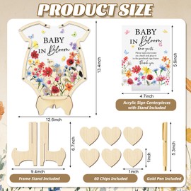 JarThenaAMCS 66Pcs Baby in Bloom Baby Shower Guest Book Alternative Set Acrylic Wildflower Guestbook with Wood Heart Slices Photo Frame Keepsake for 60 Guests