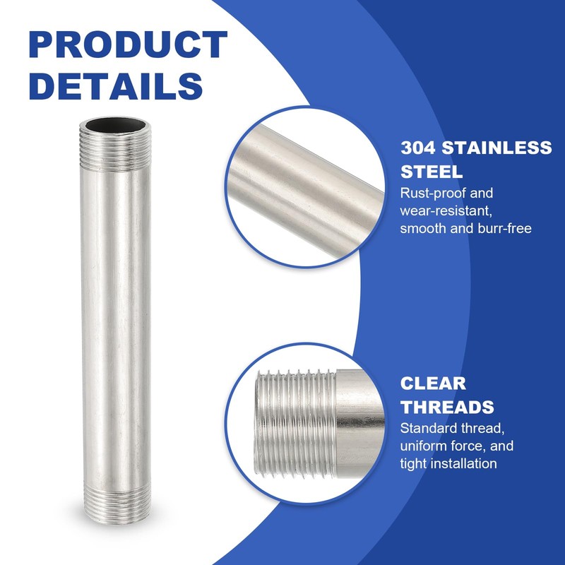 PATIKIL 304 Stainless Steel Pipe Fitting, 2 Pack 3/4" BSP