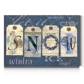 Renditions Gallery Snow Tags Wall Art, Festive Christmas Decorations, Colorful Blue & Gold, Winter Snowflake, Premium Gallery Wrapped Canvas Decor, Ready to Hang, 24 in H x 36 in W, Made in America
