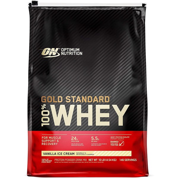 Optimum Nutrition Gold Standard 100% Whey Protein Powder, Vanilla Ice Cream, 10 Pound (Packaging May Vary)