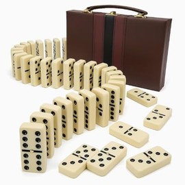 Beetbul Juego de Domino con Maletin de Vinipiel, 28 Fichas Doble 6, Puntos Grabados, Estuche de Viaje, Regalo para Toda la Familia, Mayores de 6 Años