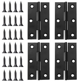 Lohill Pack of 4 Black Hinges Foldable 67 mm x 37 mm, Stainless Steel Hinge Piano Hinge Hinges Small Hinge Hinge Door Hinge for Doors Windows Cabinets with 24 Pieces Screws