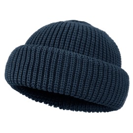CLAPE Streetstyle Fisherman Beanie Stretchy Knitted Hat Short Knitted Docker Hat Warm Winter Hat Wool Hat Men, DDTH3-Navy Blue