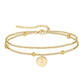 YeGieonr Women's Gold, Stainless Steel Bracelet with Letters, Golden Bracelets Layered for Women, Jewellery Birthday Gift for Women, Girlfriend, Mother, Daughter, 23 inches, Stainless Steel, No