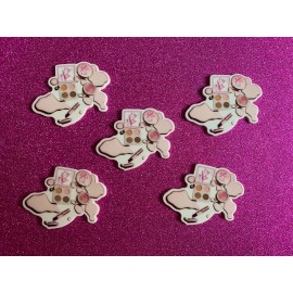 5pc. Pink and Gold, Eyeshadow, Lipstick, Foundation, Resin Planar Flatback,