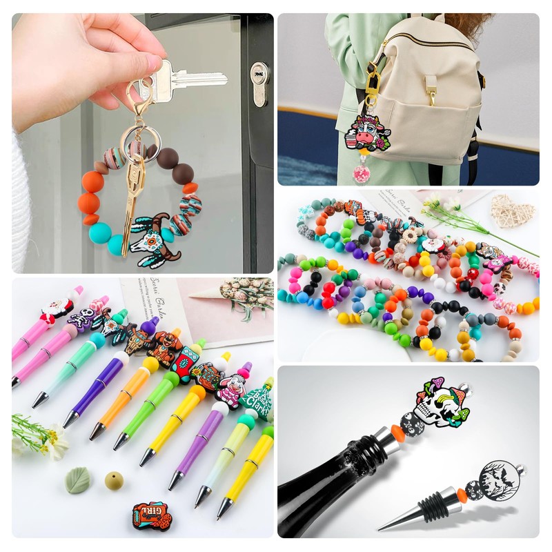 Kovict 100Pcs 12mm 15mm Dog Focal Silicone Beads for Keychain