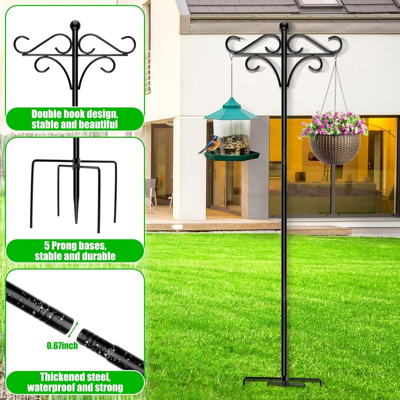 InstyQ 76 Inch Double Shepherd’s Hook for Outdoors, Heavy Duty
