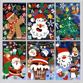 Heirloom Haven 8 Sheets Christmas Window Clings Stickers, Double Side Santa Xmas Tree Gingerbread Man Window Decals Winter Window Stickers Decorations for Home Office School Glass Window Decorations