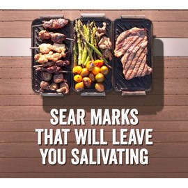 Yukon Glory SEAR 'N SERVE Cast Iron Grill Pan Set - Includes 3 Cast Iron Grilling Baskets & Clip-On Handle - Ideal for Stove Tops or Outdoor Grills