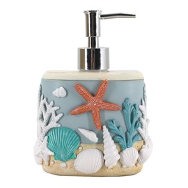 The Bridge Collection Coastal Soap Dispenser with Starfish and Seashell Accents - Nautical Bathroom and Kitchen Counter Accessory - Beach Themed Sink Decor