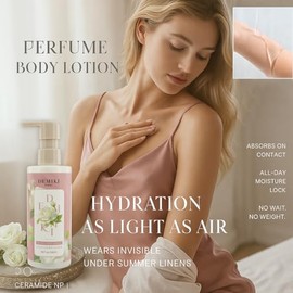 DEMIKI Loción corporal japonesa de niacinamida rosa blanca salvaje, 8.45 onzas líquidas | Loción corporal iluminadora con niacinamida, hidratante para