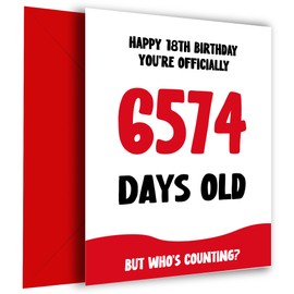 Hey Chimp Funny 18th Birthday Card for Men and Women - Officially 6574 Days Old - Humorous 18 Birthday Card, 18, Birthday Card