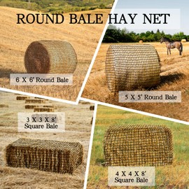 NizHome Round Bale Hay Net, 6x6FT Knotless Hay Nets for Horses Slow Feed, Heavy Duty Livestocks Haynet for Round Bale 4x4-6x6 or Square Bale 3x3x4-4x4x8