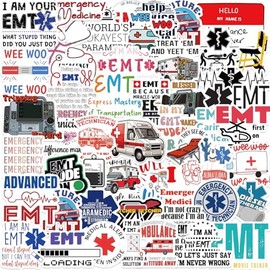 Pack of 50 Medical Emergency Technician Sticker Pack Sticker Set Waterproof Vinyl Sticker for Laptop Children Cars Motorcycle Bicycle Skateboard Luggage Suitcase Computer Sticker Graffiti Decal