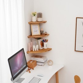 TREOAKWIS Corner Shelf - Solid Oak Wood Floating Corner Shelves for Wall, Display Corner Wall Shelf for Bedroom Decor, Living Room, Small Spaces (22 cm / 9 inches)