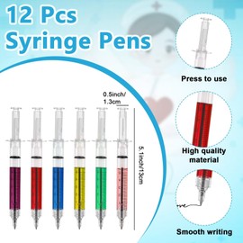 48 Pieces Fun Nurse Pens Set,12 Syringe Pens, 12 Pcs Pill Pens,24 Pcs Blood Bag Sticky Notes,Cute Ballpoint Pens Set Novelty Writing Medical Assistant Gifts​, Nursing School Supplies​ for Nurses