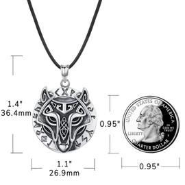 Eusense Viking Wolf Necklace for Men Wolf Jewelry Mens Rune Wolf Head Pendant Sterling Silver 925 Norse Pagan Wolf Necklaces