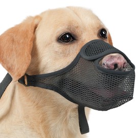 LUCKYPAW Dog Muzzle for Large Medium Small Dogs, Patented Mesh Muzzle to Prevent Biting Chewing Eating, Soft Mouth Guard with Front Opening Design for Drinking Panting(Black, L)