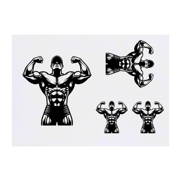 4 x 'Bodybuilder Posing' Temporary Tattoos - Water Resistant, Skin-Safe,