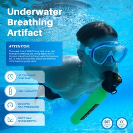 SMACO Mini Scuba Tank 0.5L Portable Small Diving Tank with Refill Adapter Reusable Diving Cylinder up to 10 Minutes Dive Time Lung Diving Tank Pony Bottle for Underwater Breathing Rescue S300 B Green