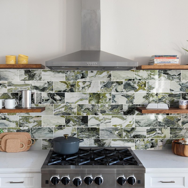 Vamos Tile 100-Piece Glossy Ice Green Peel and Stick Backsplash