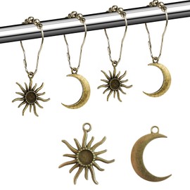 Aimoye Sun Moon Celestial Shower Curtain Hooks - Mid Century Abstract Boho, Minimalist Vintage Cute, Chic Mystic Fantasy Goth Nature Bathroom Decor