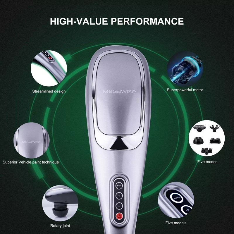 MEGAWISE Handheld Deep Tissue Massager Quiet 3600rpm Ergonomic Design 5