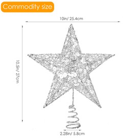 Metal Glittered Christmas Tree Topper Silver Star Christmas Tree Topper for Christmas Tree Ornament, 8 Inches (Silver)