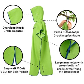 Fit-Flip Changing Robe - Towel Poncho Adult - Microfibre Swim and Surf Poncho - Quick Dry Hooded Towel for Men and Women - size M, Green-Darkblue