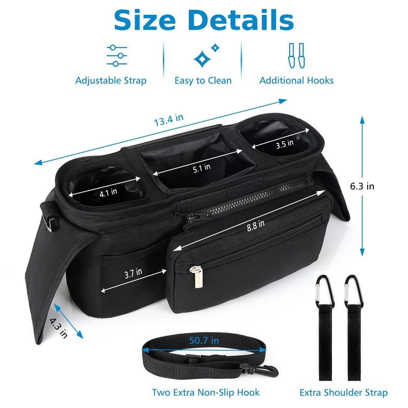 Accmor Universal Stroller Organizer with Insulated Cup Holder Detachable Phone