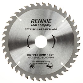 190mm x 40T TCT Saw Blade. 190mm Circular Saw Blade For Roughing Cuts x 30mm Bore + 25mm/20mm/16mm Bore Reduction Rings Compatible With Bosch Makita Milwaukee Ryobi Dewalt Circular Saws etc
