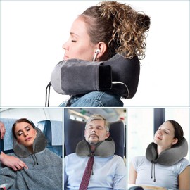 FANDARE Nackenkissen Reisekissen aus Memory-Schaum Neck Pillow Damen Herren Nackenhörnchen Nackenstützkissen Kissen mit maschinenwaschbar für Flugzeug/Auto/Zug Reisen,Zuhause,Büro Dunkelgrau