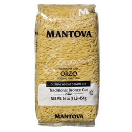 Mantova Italian Bronze Die Orzo Pasta - 100% Durum Wheat Semolina Bronze Die Orzo - 16 Oz - Product Of Italy (Pack of 6)