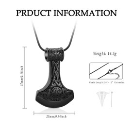VCCWYQK Mjolnir Thor Hammer Cremation Jewellery for Ashes for Women Men Stainless Steel Celtic Knot Urn Necklace Pendant for Ashes Holder Keepsake, Stainless Steel