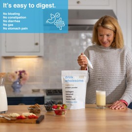 drink wholesome Vanilla Collagen Protein Powder | for Sensitive Stomachs | Gut Friendly | Additive & Dairy Free | No Artificial Sweeteners | No Bloating, Farts or Gas | No Constipation or Diarrhea