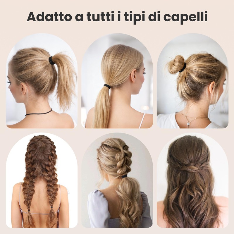 200 Pezzi Elastici Capelli Donna, 2 mm Elastici Capelli Neri