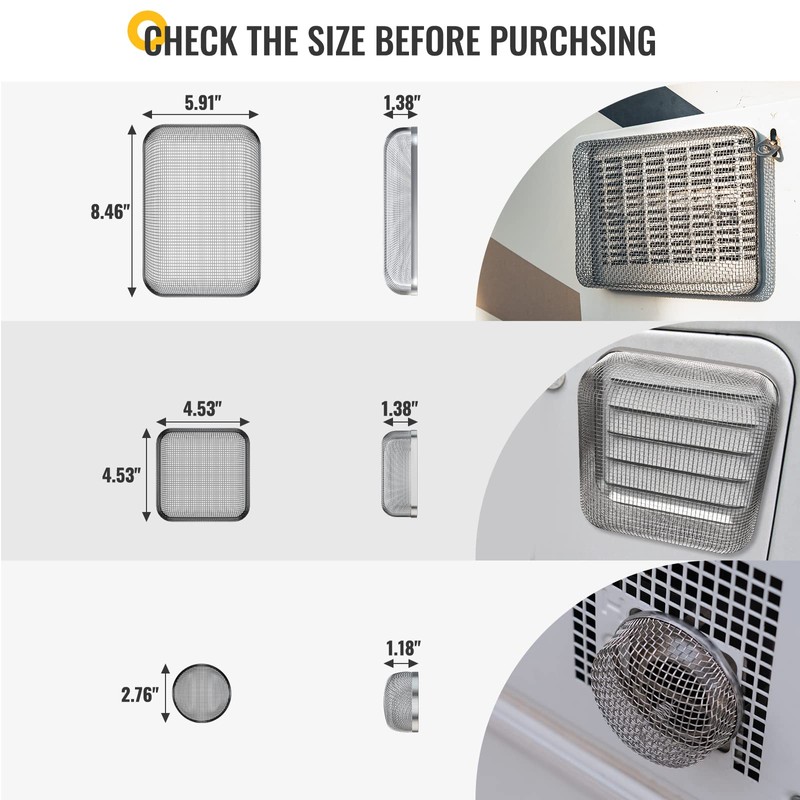 BougeRV RV Furnace Vent Screen,RV Trailer Water Heater Cover Stainless