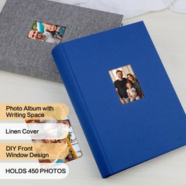 Photo Album 4x6 450 Photos with Writing Space, 4x6 Photo Album Linen Cover with Front Window, 4x6 Picture Album, 450 Photos 4x6 Photo Album Book for Wedding Kids Travel Family Baby Pictures (Blue)