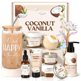 Spa Gift Baskets for Women, Vanilla Coconut Bath and Body Gifts Set for Women, Home Spa Self Care Gift, Relaxing Bath Set for Mom Wife Sister Friends Sister Girlfriend, Mother’s Day Thank You Gifts