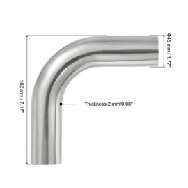 PATIKIL 90 Degree Sanitary Extended Pipe, 1 3/4inch OD Mandrel Bend Elbow Exhaust Pipe Straight Connector 304 Stainless Steel Extended Pipe for Welding Modified Stair Handrail HVAC