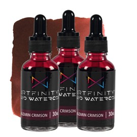 Artfinity Liquid Watercolor Paint 30 ml Bottle - 3 Pack, Alizarin Crimson - Vibrant Dye-Based Liquid Watercolor w/Glass Pipette, Fast