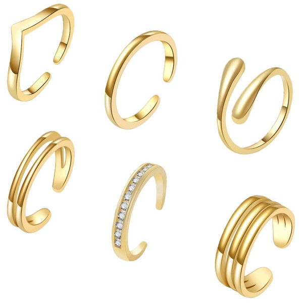 CHTRYTOM 6PCS Toe Rings for Women 18K Gold Silver Toe