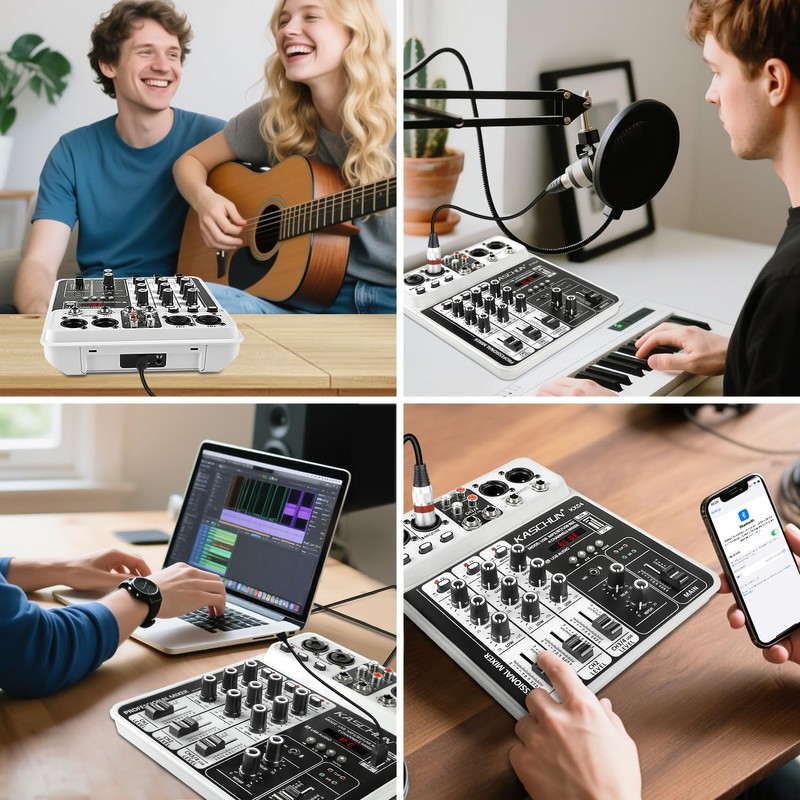 Professional DJ audio mixer, 4-channel DJ mixer, Bluetooth sound mixer,