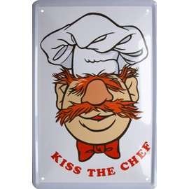 WOGEKA ART Retro Tin Sign - Kiss The Chef - Cooking - Funny Kitchen Saying as Gift Idea for Birthday Christmas Decoration 20 x 30 cm Vintage Design Metal 617