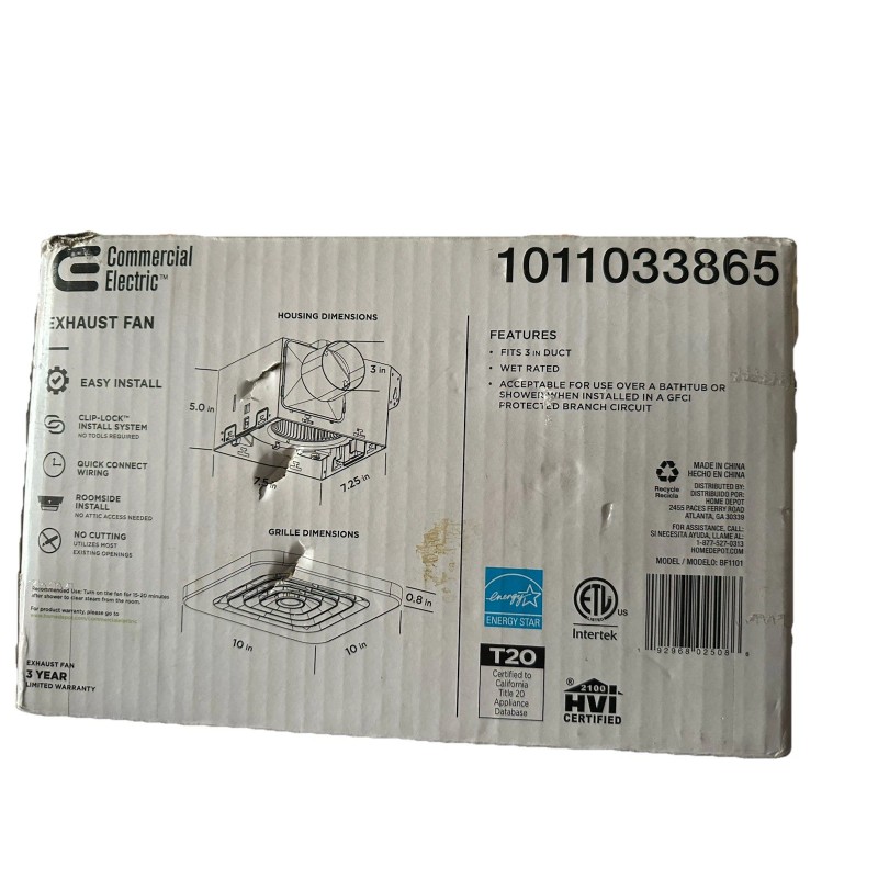 Commercial Electric 50 CFM Ceiling Bathroom Exhaust Fan BF1101 New