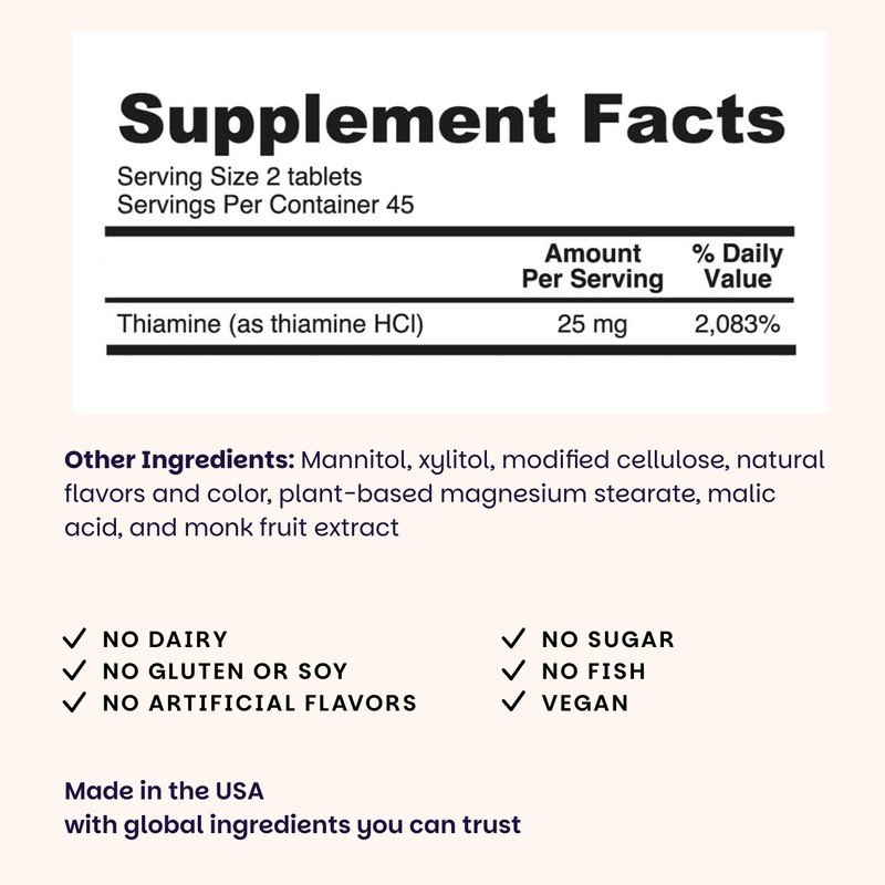 EZ Melts Dissolvable Vitamin B1 25 mg - Thiamin Supplement