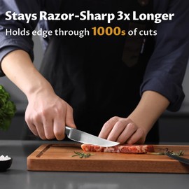 Steak Knives Set of 8, 5 Inch Non Serrated Steak Knife with Walnut Block, Razor-Sharp German Stainless Steel Dinner Knives, Durable Full Tang Forged Straight Edge Meat Knife for Home Dining&Gift