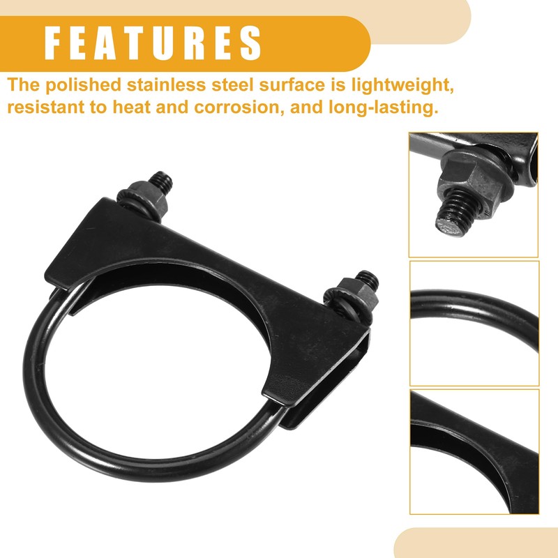 Partuto 1pc 2.56" Universal Car U-Bolt Exhaust Clamp - Stainless