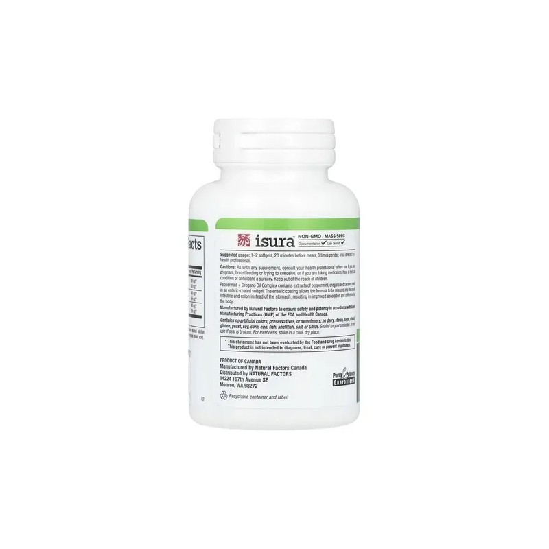 Natural Factors Aceite de Orégano y Menta Cápsulas Oregano Peppermint