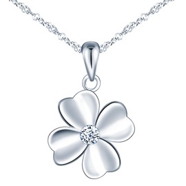 feilok Women's Necklace with Lucky Charm Clover Chain Four Leaf Pendant Made of 925 Silver Necklace for Women Valentine's Day Mother's Day, Cubic Zirconia